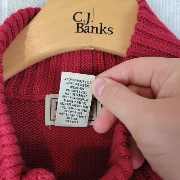 Vintage L.L.‎ Bean 100% Cotton Full Zip Knitted Sweater Red Size Large - Picture 5 of 9